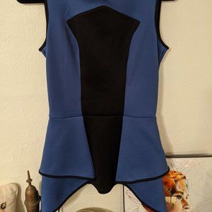Bisou Bisou Blue and Black Peplum Top (XS)